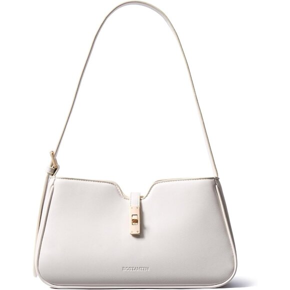 Handbags - Women Off-white Vegan Leather Small Shoulder Bag Casual Hobo Purse